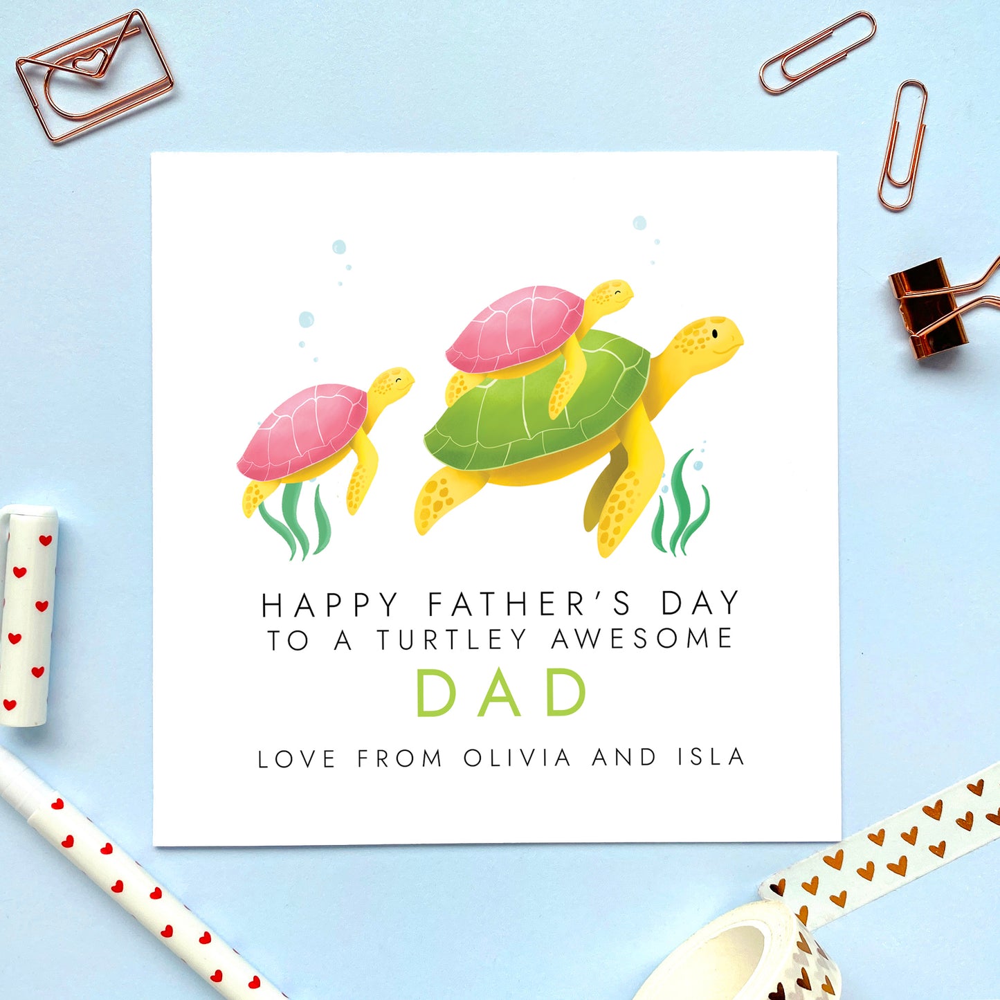 Turtles Fathers Day Card for Daddy from 2 Children
