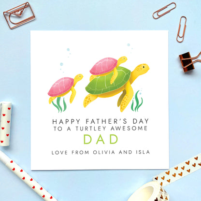Turtles Fathers Day Card for Daddy from 2 Children