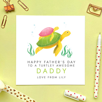 Turtles Fathers Day Card for Daddy from 2 Children