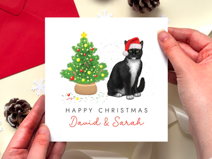 Personalised Black and White Cat Christmas Card