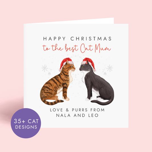Personalised Two Cats Christmas Card for Cat Mum