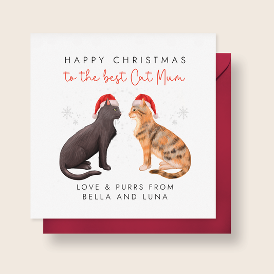 Personalised Two Cats Christmas Card for Cat Mum