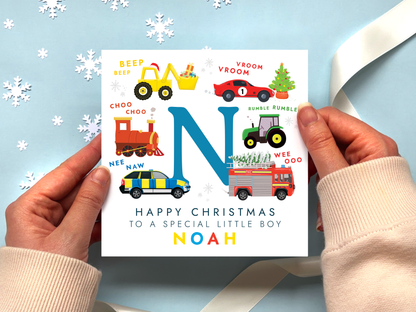 Personalised Vehicles Christmas Card for Boy