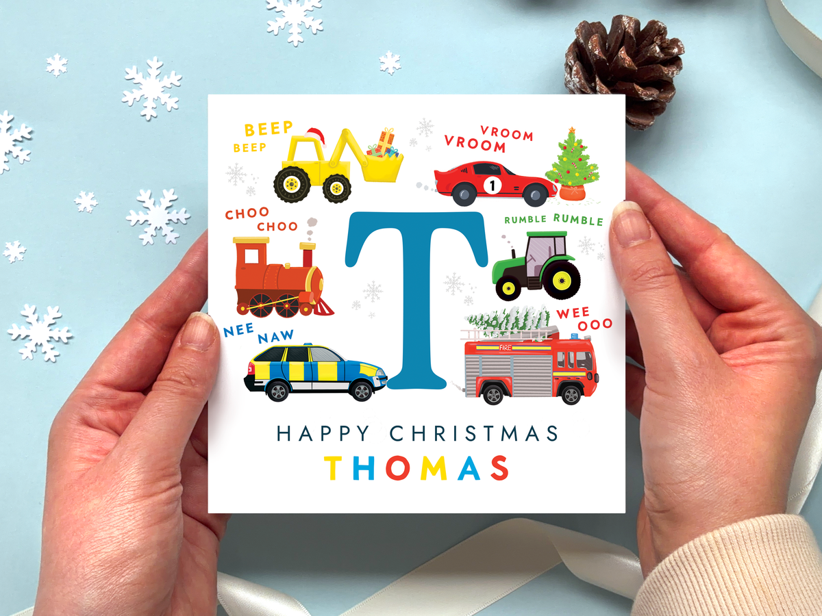 Personalised Vehicles Christmas Card for Boy