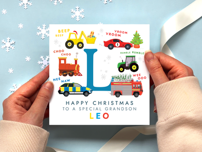 Personalised Vehicles Christmas Card for Boy