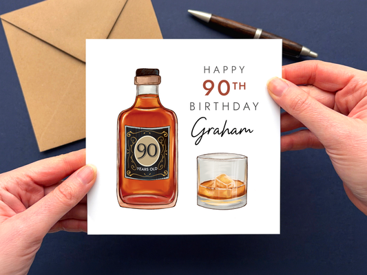 Personalised Whisky 90th Birthday Card for Him