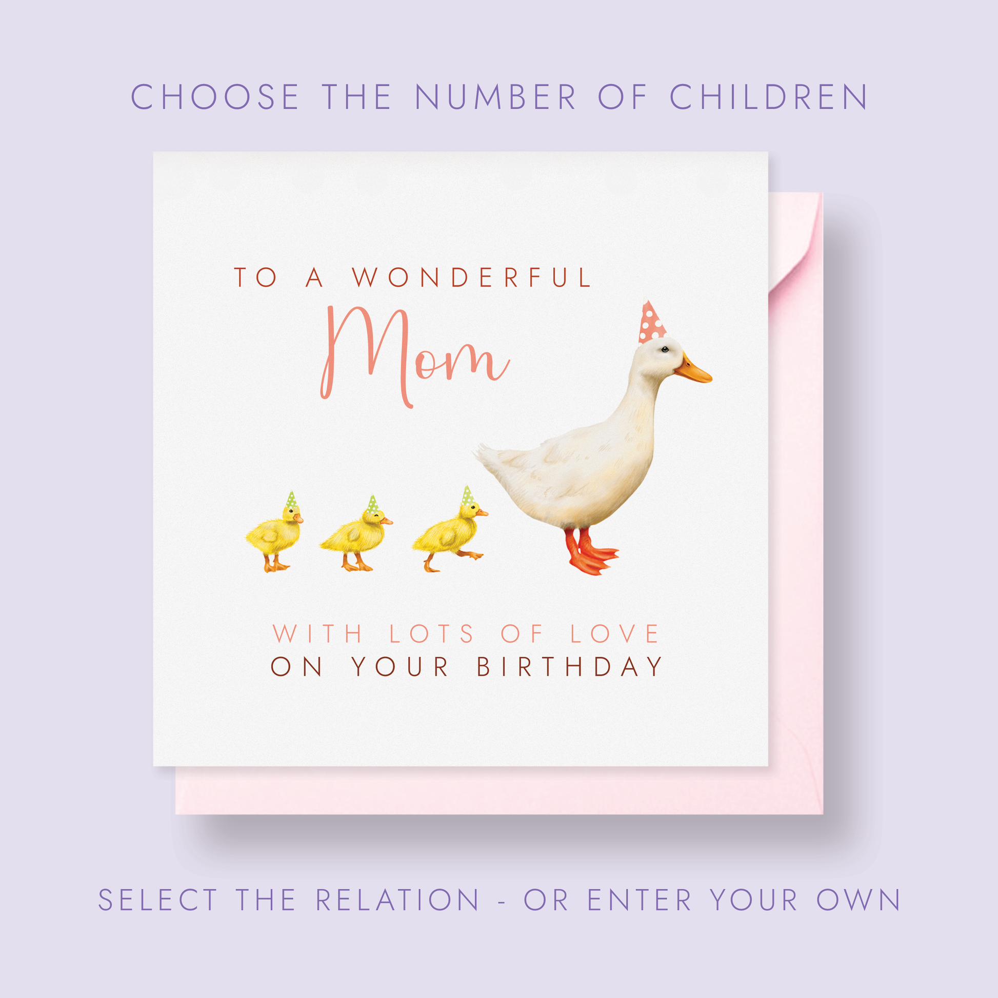 Birthday card for a wonderful mom with a white duck and 2 ducklings 