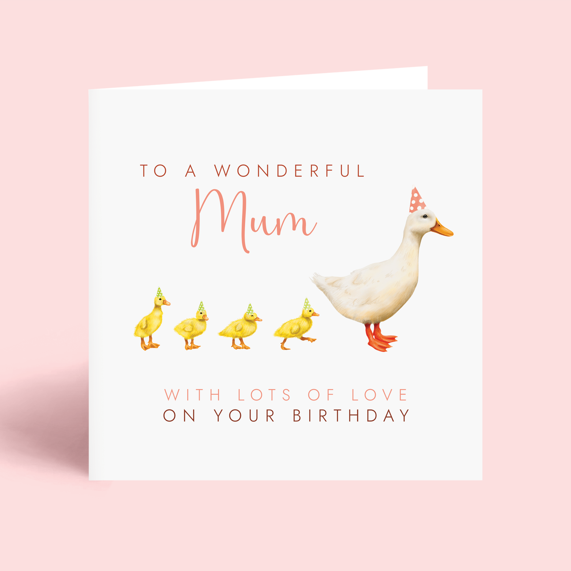 Birthday card for a wonderful mum with a white duck and 4 ducklings 