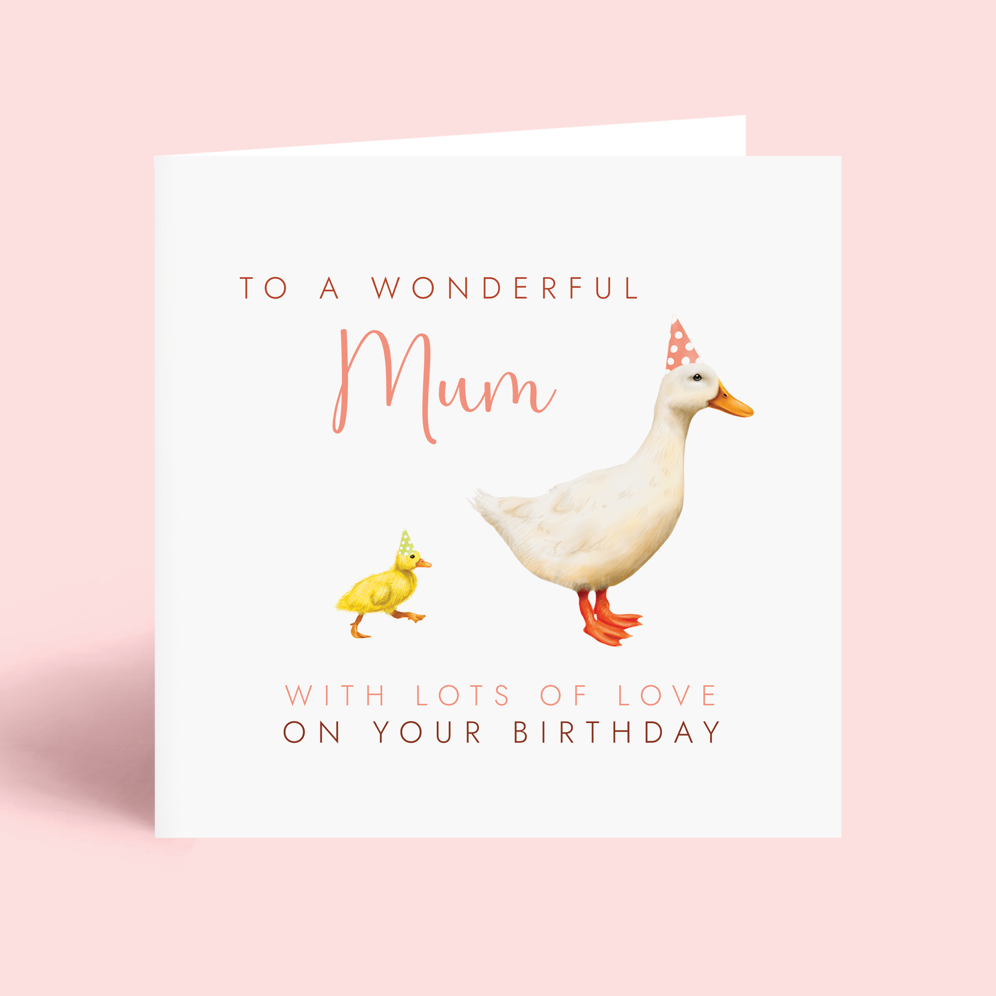 Birthday card for a wonderful mum with a white duck and a baby duckling