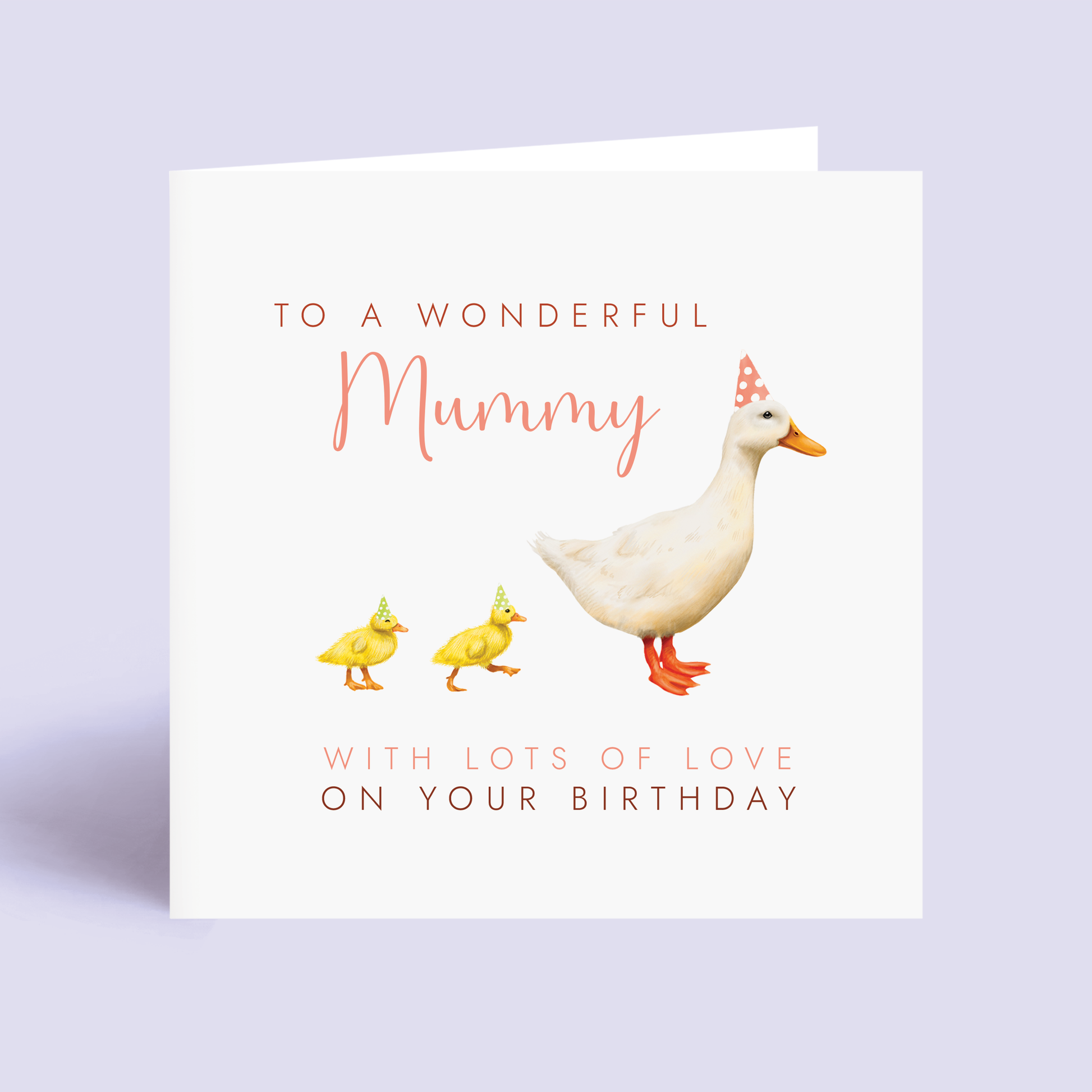 Birthday card for a wonderful mummy with a white duck and 2 ducklings 