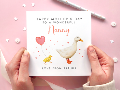 Personalised Duck Mother's Day Card for Nanny