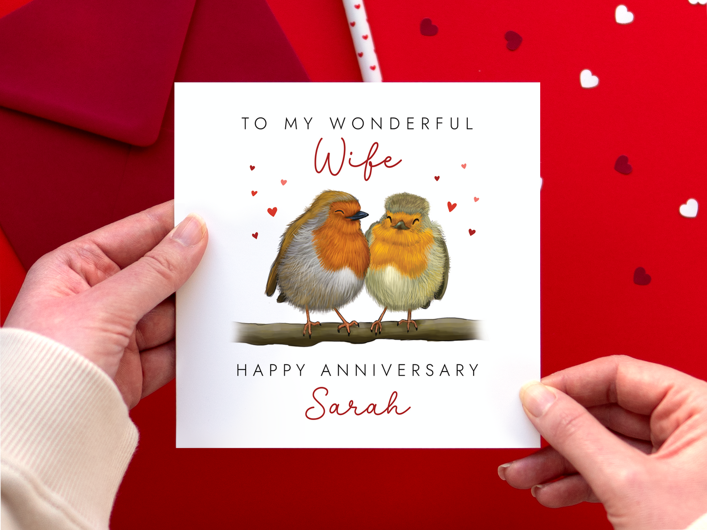 Personalised Robins Anniversary Card for Wife