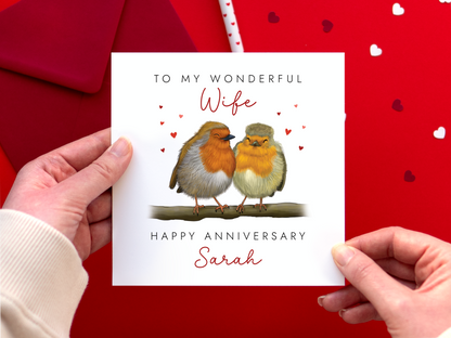 Personalised Robins Anniversary Card for Wife