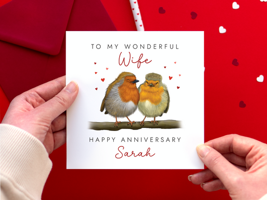 Personalised Robins Anniversary Card for Wife