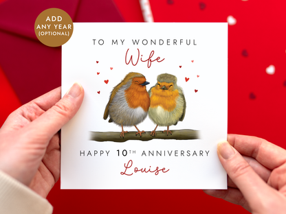 Personalised Robins Anniversary Card for Wife