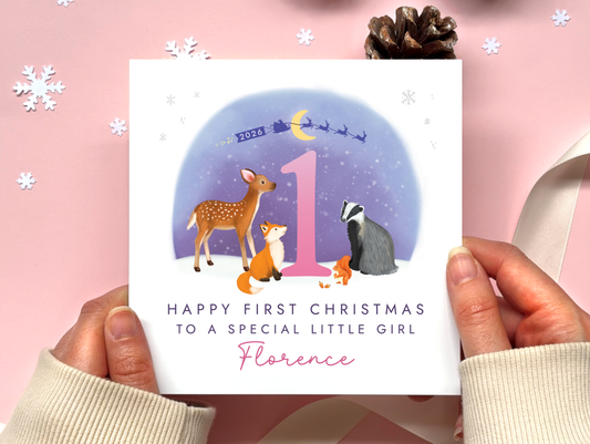 Personalised 1st Christmas Card for Baby Girl