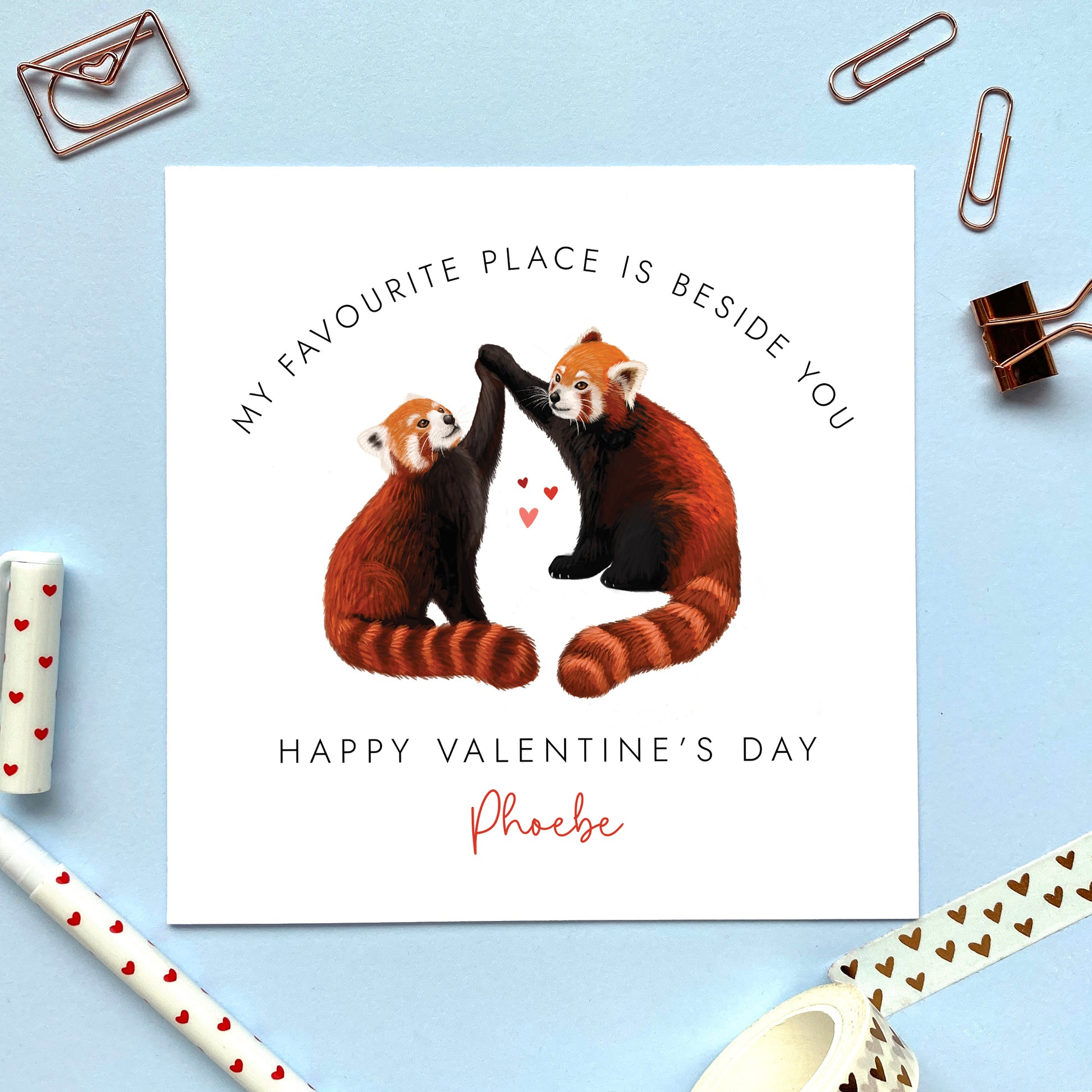 A personalised red pandas valentine's day card.