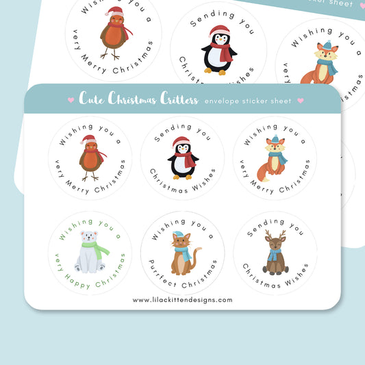 Christmas Envelope Seal Stickers - Cute Animals