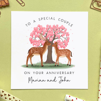 personalised deer anniversary card for couple - to a special couple, friends, family, mum and dad, parents, daughter and husband, son and wife, girlfriend, boyfriend, first, 1st, paper