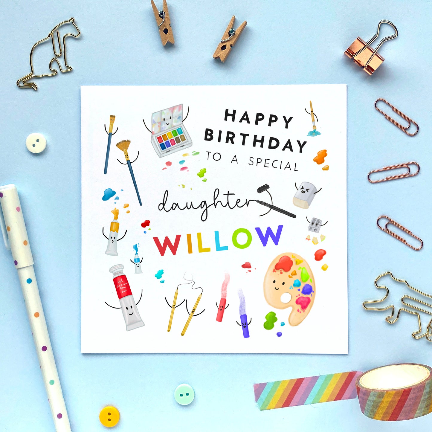 personalised art themed birthday card for her - artist, crafts, painter - to a special daughter, granddaughter, niece, sister, kids, children, teenager - 10th, 13th, 16th, 18th