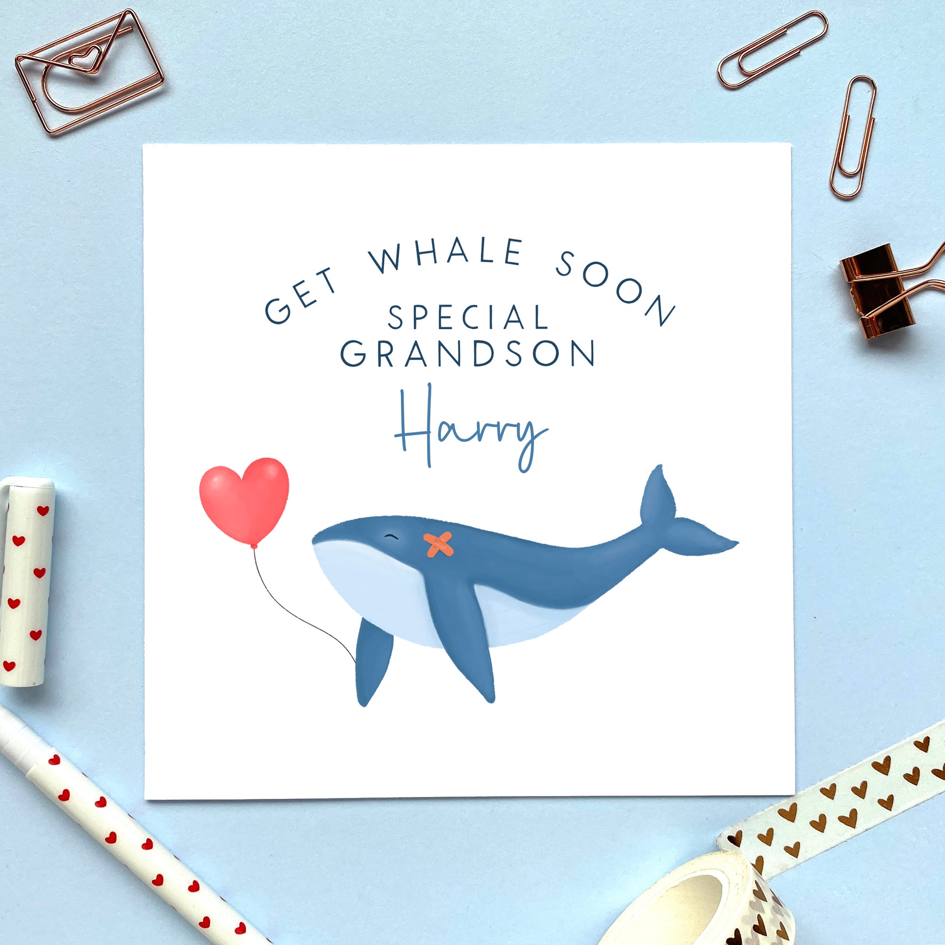 personalised whale get well soon card - cute, funny, for kids, child, children, baby - special grandson, special son, nephew, brother, daughter, granddaughter, niece, sister - get well soon card for child, hospital, surgery, poorly, feel better soon, wishing you a speedy recovery