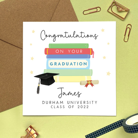 personalised congratulations on your graduation card - for him, her, boy, girl, son, grandson, daughter, granddaughter, friend, niece, nephew, brother, sister, girlfriend, boyfriend - just graduated, university, uni, exams, degree, name, year, date, keepsake, special