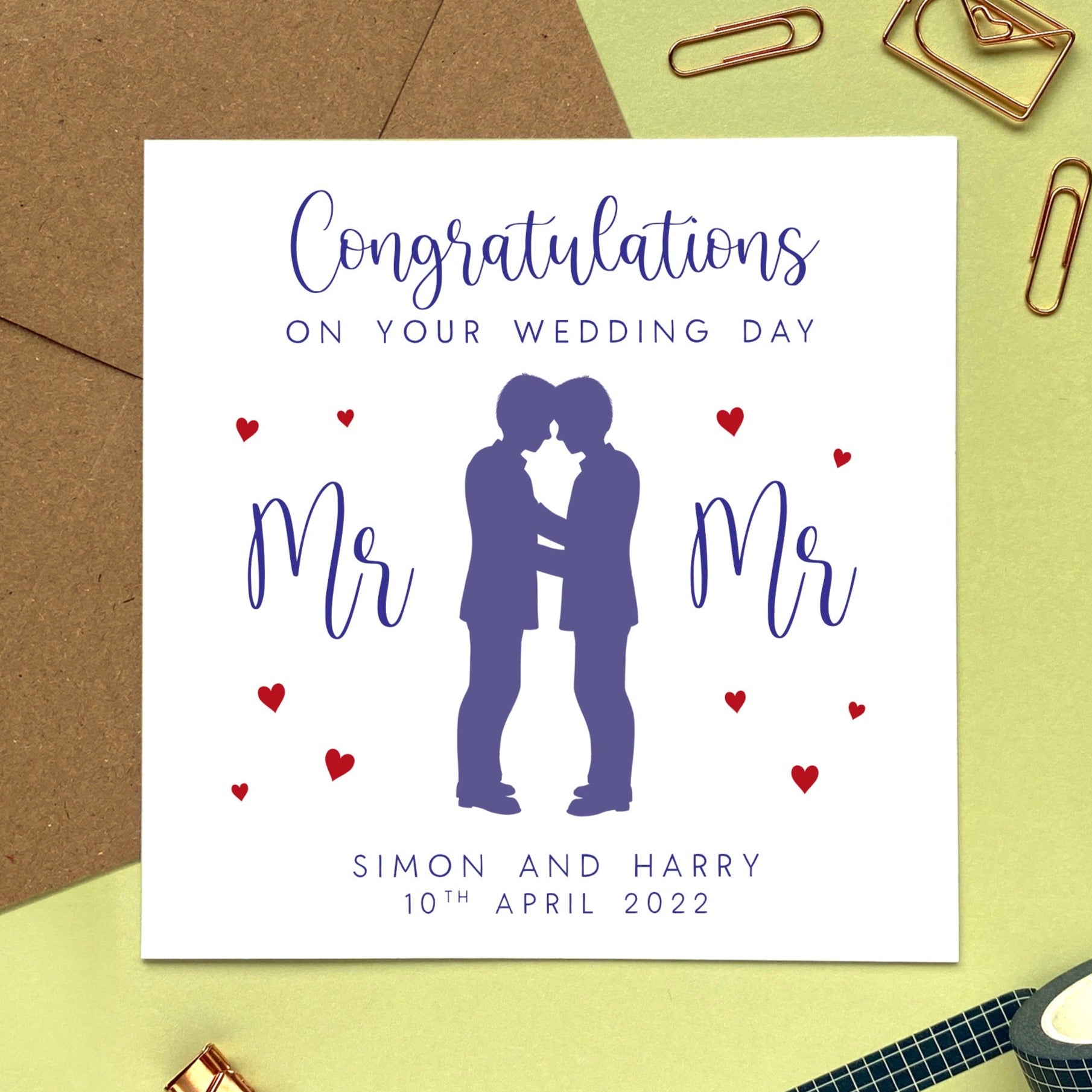 personalised congratulations on your wedding day mr and mr card - mr and mr wedding card - just married card - card for gay married couple - son and husband, son and son-in-law, grandson and husband, grandson-in-law, nephew, nephew-in-law, gay wedding card, two men, two male friends, wedding card for gay couple
