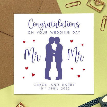 personalised congratulations on your wedding day mr and mr card - mr and mr wedding card - just married card - card for gay married couple - son and husband, son and son-in-law, grandson and husband, grandson-in-law, nephew, nephew-in-law, gay wedding card, two men, two male friends, wedding card for gay couple