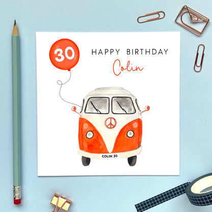 Personalised Classic Camper Van Birthday Card