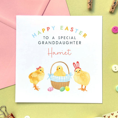 personalised chicks easter card for girl - baby's first easter card, easter card for baby, easter card for   daughter, granddaughter, niece, sister, cousin, children, child, baby, goddaughter, girls, little girl