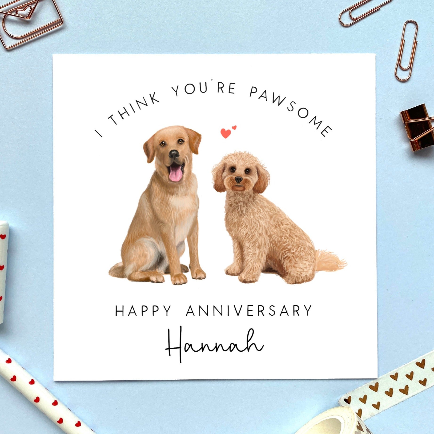 personalised dog anniversary card - choose both dogs - for him, her, husband, wife, boyfriend, girlfriend, partner, fiance, fiancee - golden retriever, cockapoo, shiba inu, french bulldog, labrador, westie