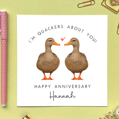 personalised duck anniversary card for her - same sex anniversary card - for wife, partner, fiancee, girlfriend - two female ducks - both women - lgbt, gay anniversary card - funny, cute, special, unique, lesbian anniversary card