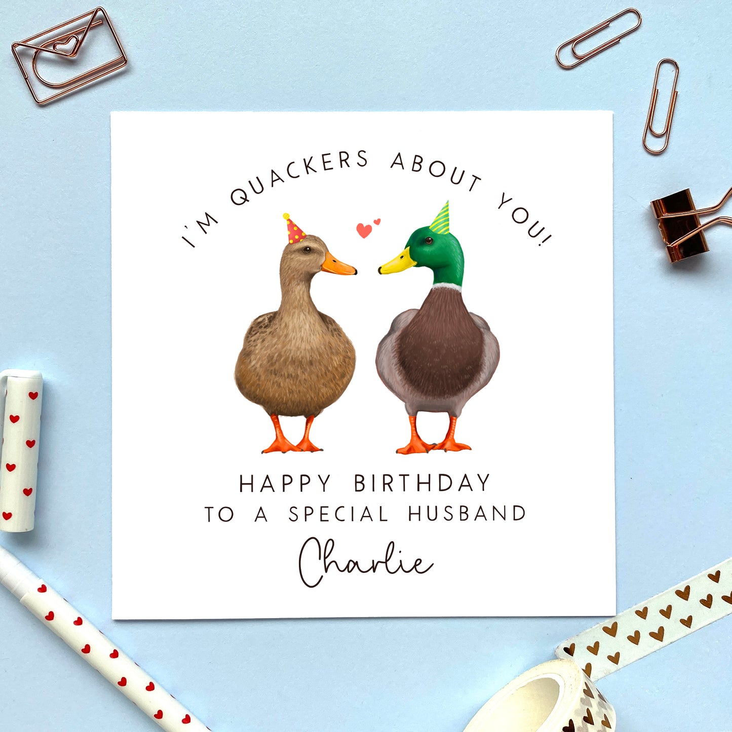personalised duck couple birthday card - for him, her, husband, wife, fiance, fiancee, boyfriend, girlfriend, partner - cute, special, romantic, funny