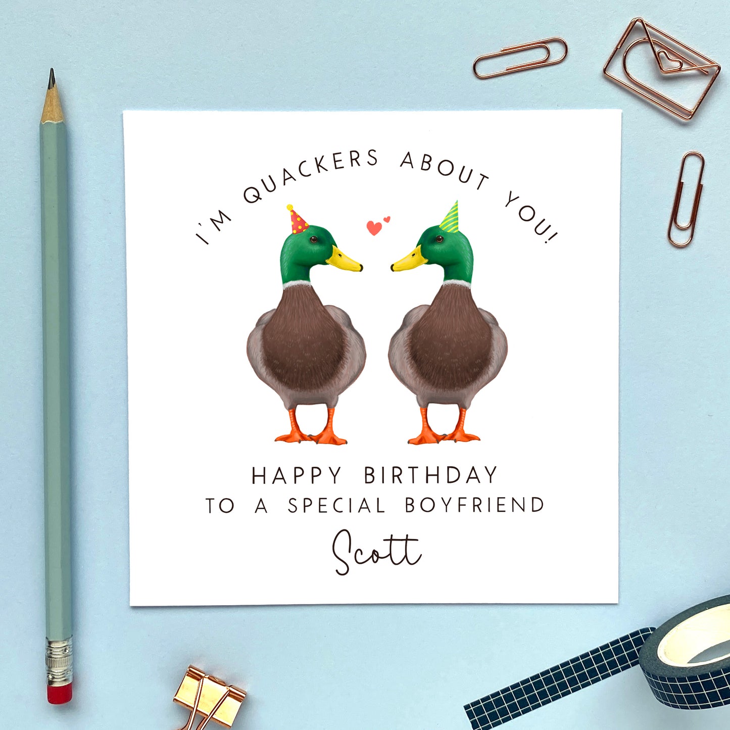 personalised duck couple birthday card - for him, her, husband, wife, fiance, fiancee, boyfriend, girlfriend, partner - cute, special, romantic, funny - two male, gay