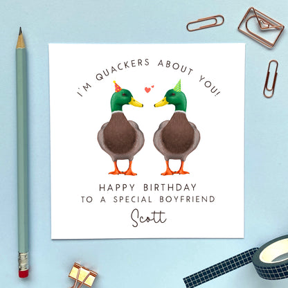 personalised duck couple birthday card - for him, her, husband, wife, fiance, fiancee, boyfriend, girlfriend, partner - cute, special, romantic, funny - two male, gay