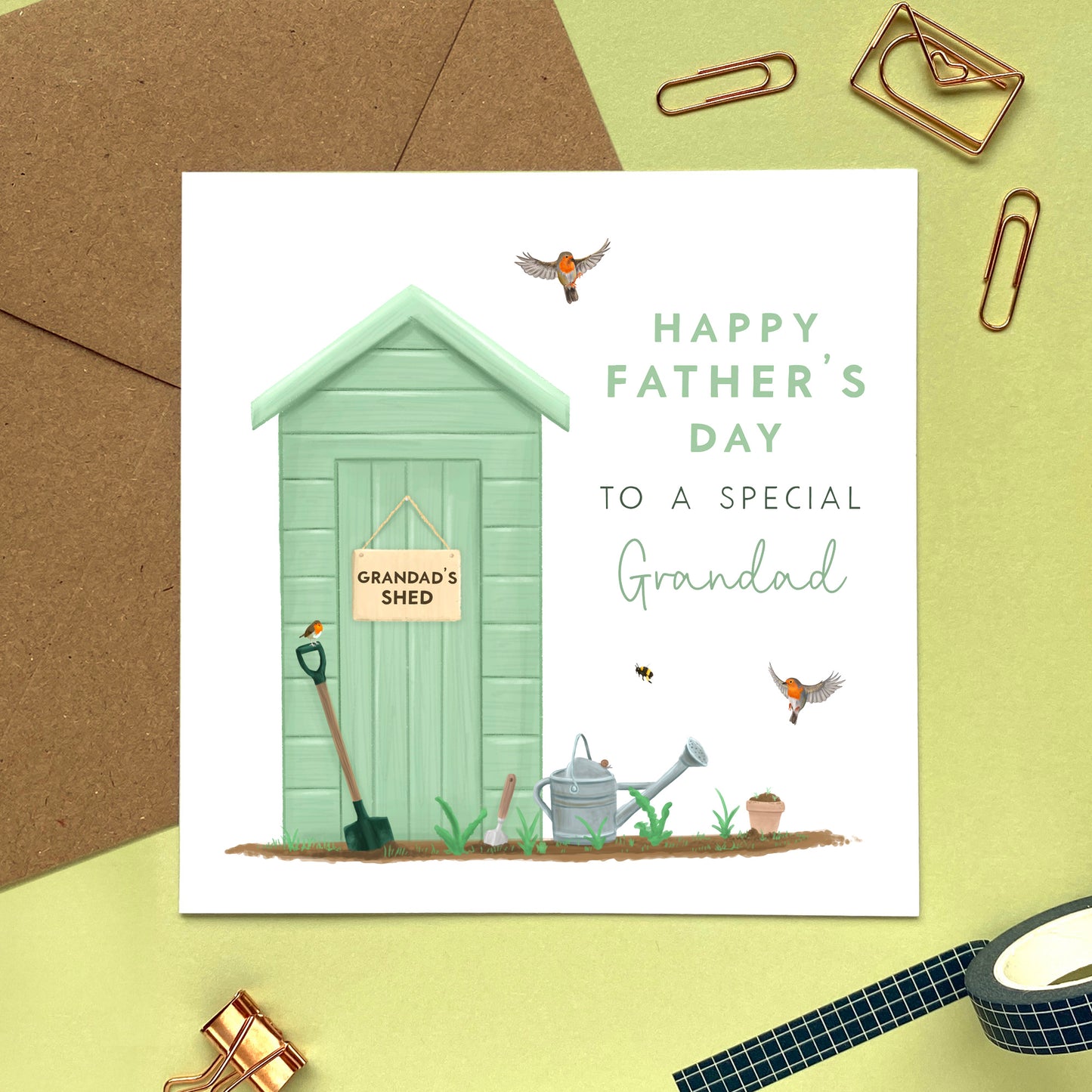 personalised father's day card for grandad - gardening, garden shed, wildlife - handmade, unique, special - for grandad, grandpa, grandfather, grandpapa - dad, daddy, dada, stepdad, husband, partner - from son, daughter