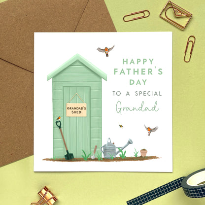 personalised father's day card for grandad - gardening, garden shed, wildlife - handmade, unique, special - for grandad, grandpa, grandfather, grandpapa - dad, daddy, dada, stepdad, husband, partner - from son, daughter