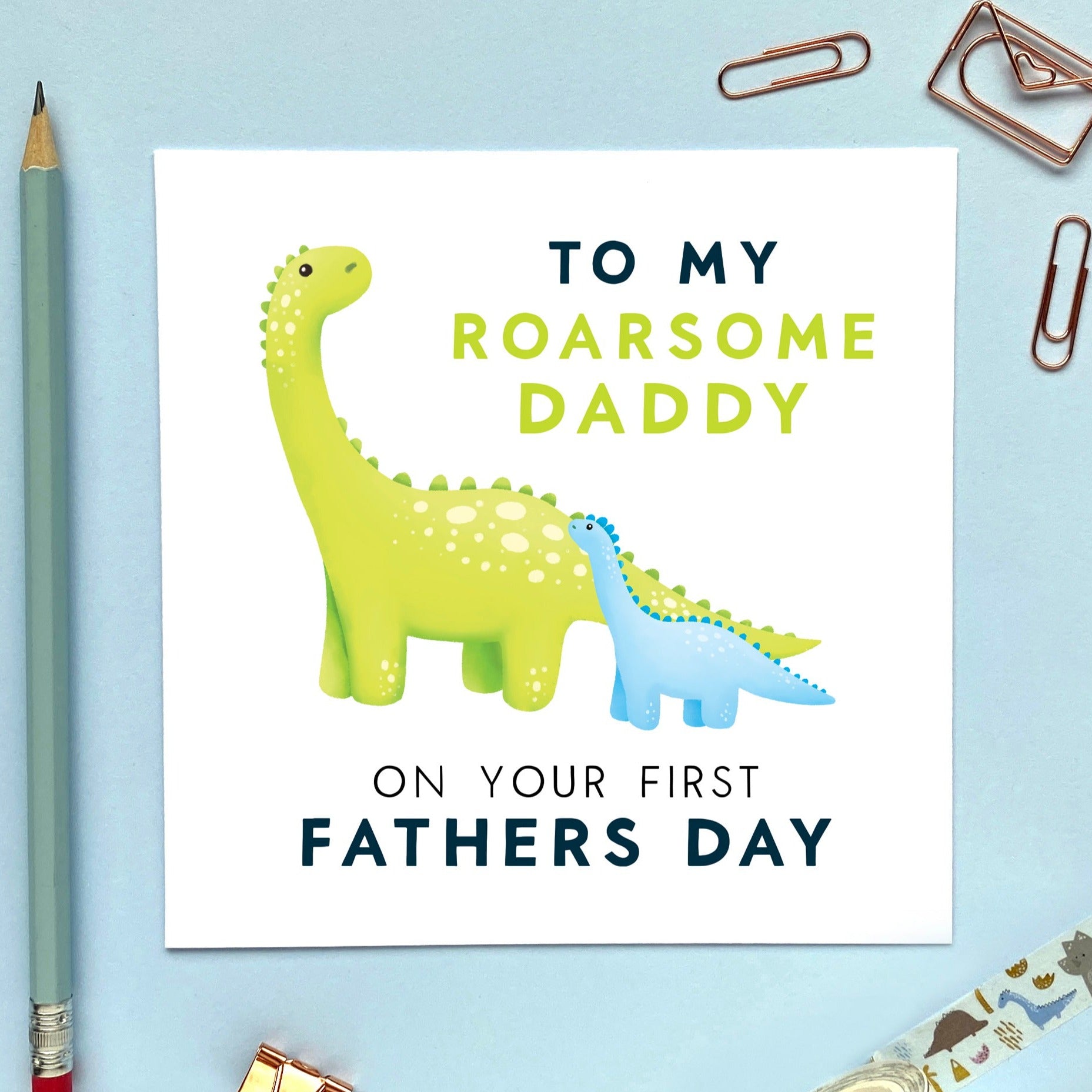 Personalised Dinosaur First Fathers Day Card Lilac Kitten Designs