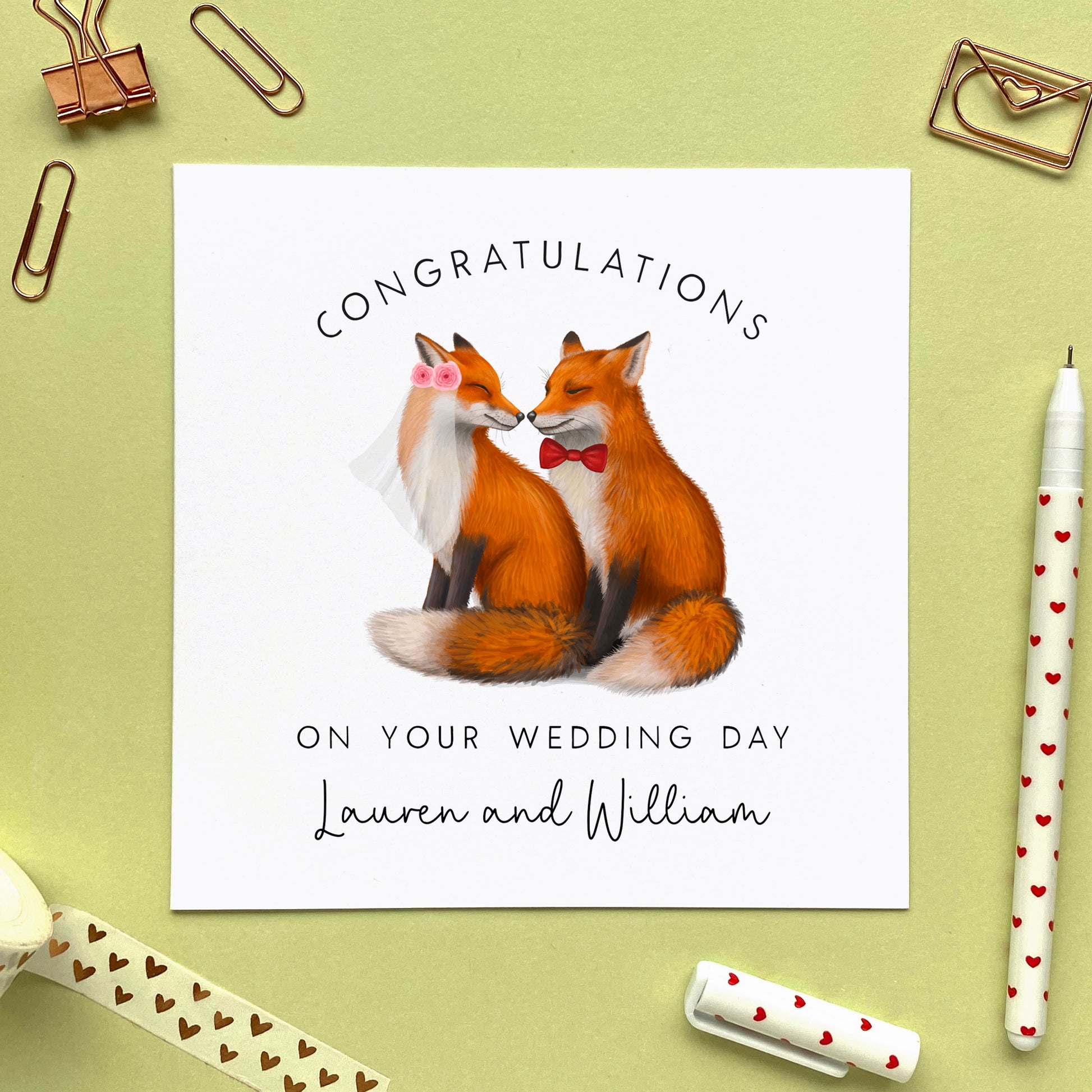 Personalised Fox Wedding Card