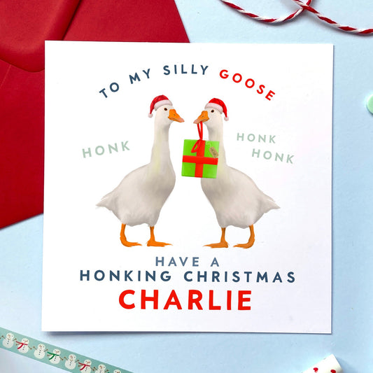 personalised goose christmas card - geese, funny, cute, special, handmade, animal - for him, her, boyfriend, girlfriend, fiance, fiancee, husband, wife, partner - funny christmas card - son, daughter, grandson, granddaughter, niece, nephew, brother, sister