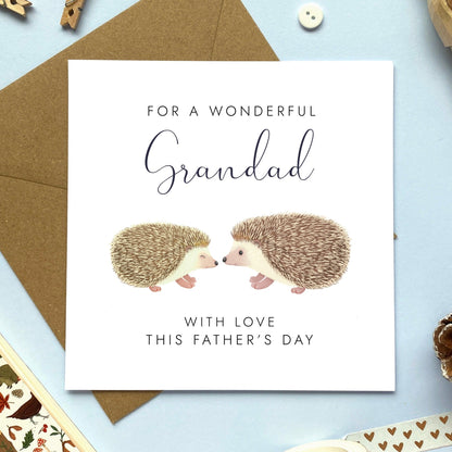 personalised hedgehogs fathers day card - for a wonderful dad, daddy, dada, father, grandad, grandpa, grandfather, british wildlife, unique, special, cute, animals, son, daughter, grandson, granddaughter, boy, girl, with love this father's day card