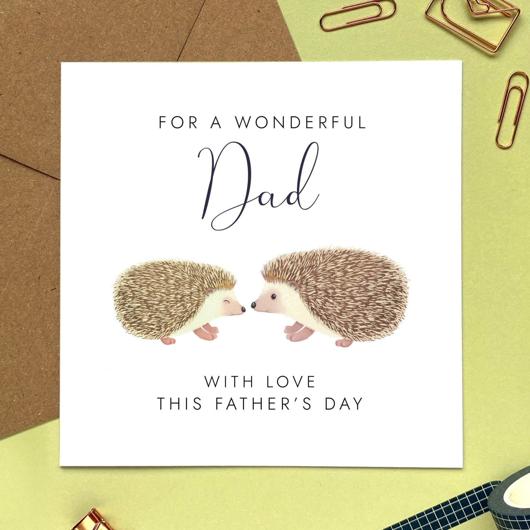 personalised hedgehogs fathers day card - for a wonderful dad, daddy, dada, father, grandad, grandpa, grandfather, british wildlife, unique, special, cute, animals, son, daughter, grandson, granddaughter, boy, girl, with love this father's day card