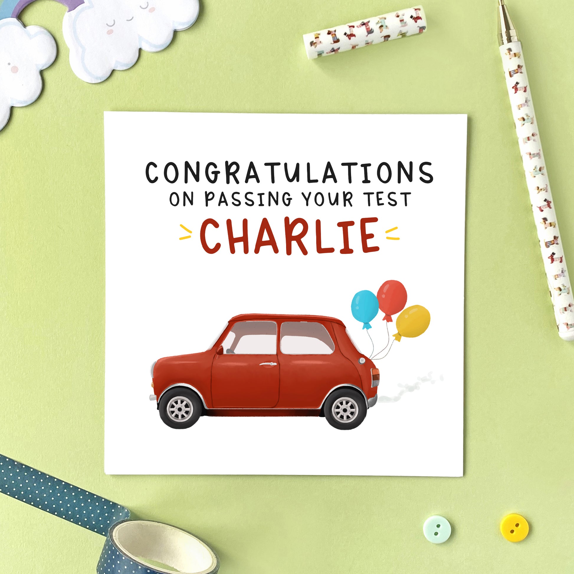 personalised congratulations on passing your test just passed mini car card for him her son grandson granddaughter daughter