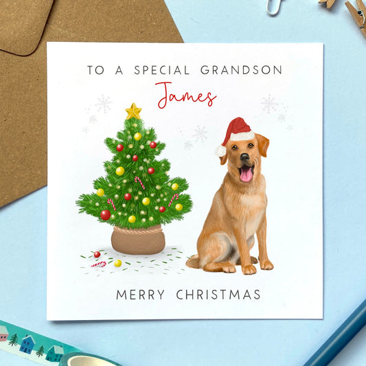 personalised golden labrador christmas card - labrador dog christmas card - for him, husband, boyfriend, dad, partner, man, dog dad, grandson, brother, son, nephew