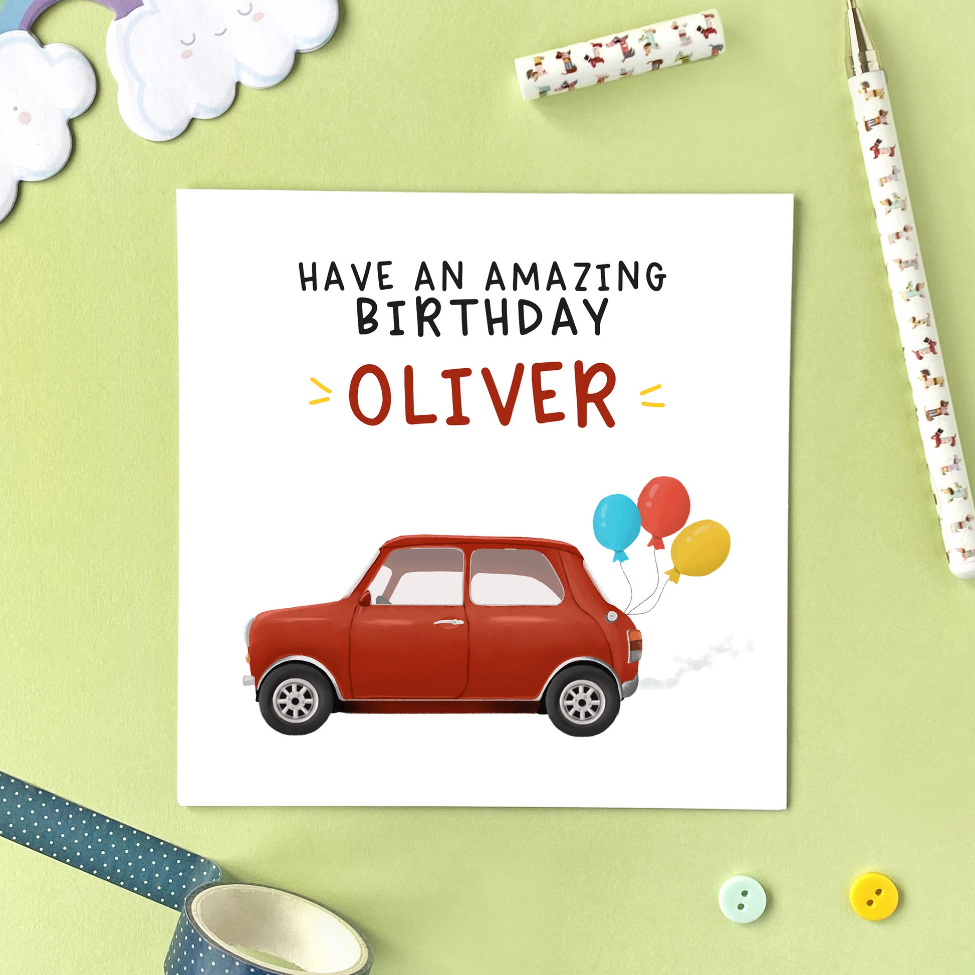 personalised classic mini car birthday card for him - teenager, teenage boy, dad, son, grandson, husband, boyfriend, brother, nephew - 16th 18th 21st 30th