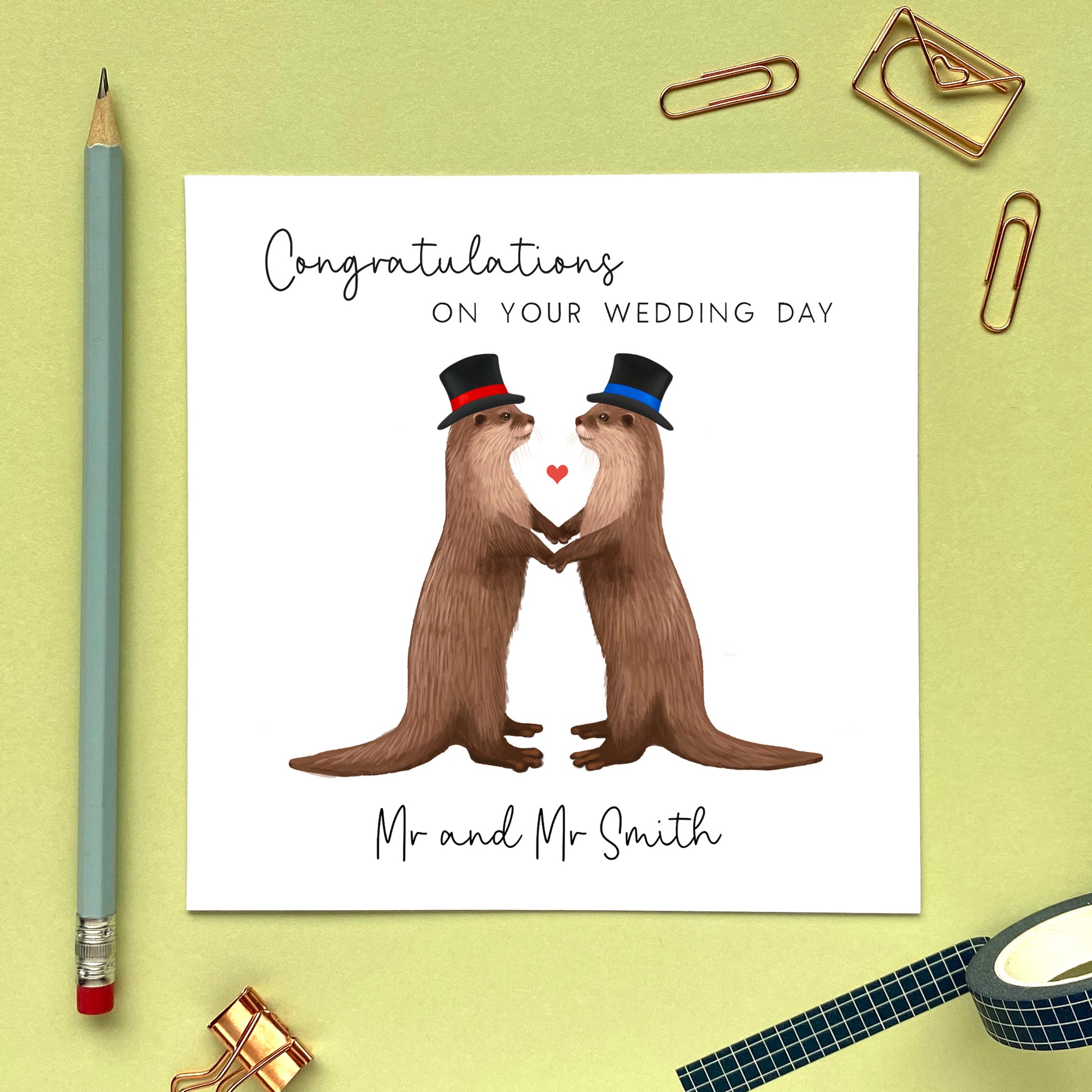 personalised otters congratulations on your wedding day card for gay couple same sex two grooms mr and mr son grandson nephew brother and husband
