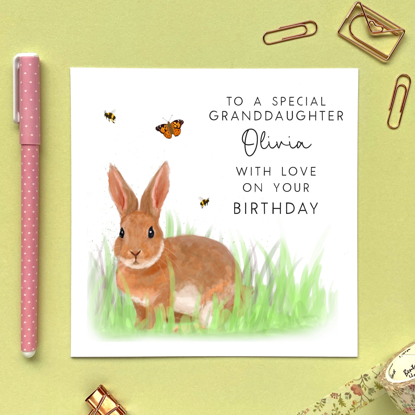 personalised brown bunny rabbit birthday card for her daughter granddaughter sister auntie gran mum girl her