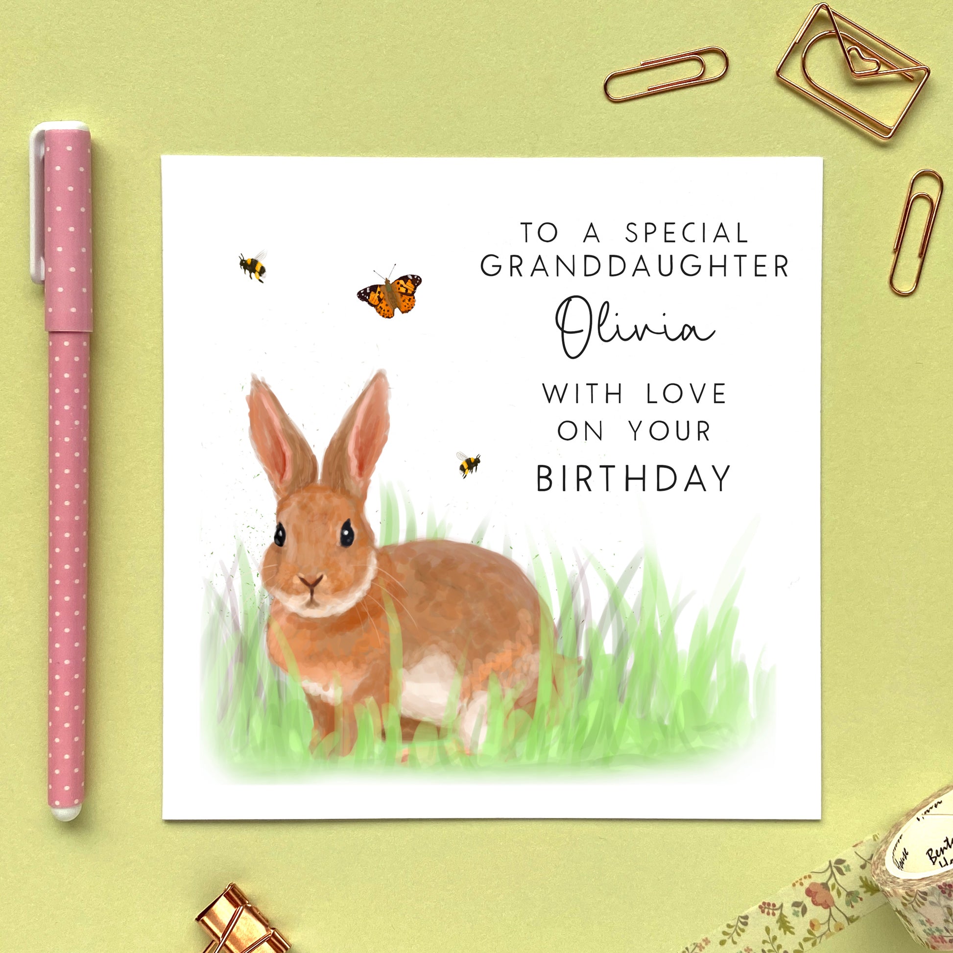 personalised brown bunny rabbit birthday card for her daughter granddaughter sister auntie gran mum girl her