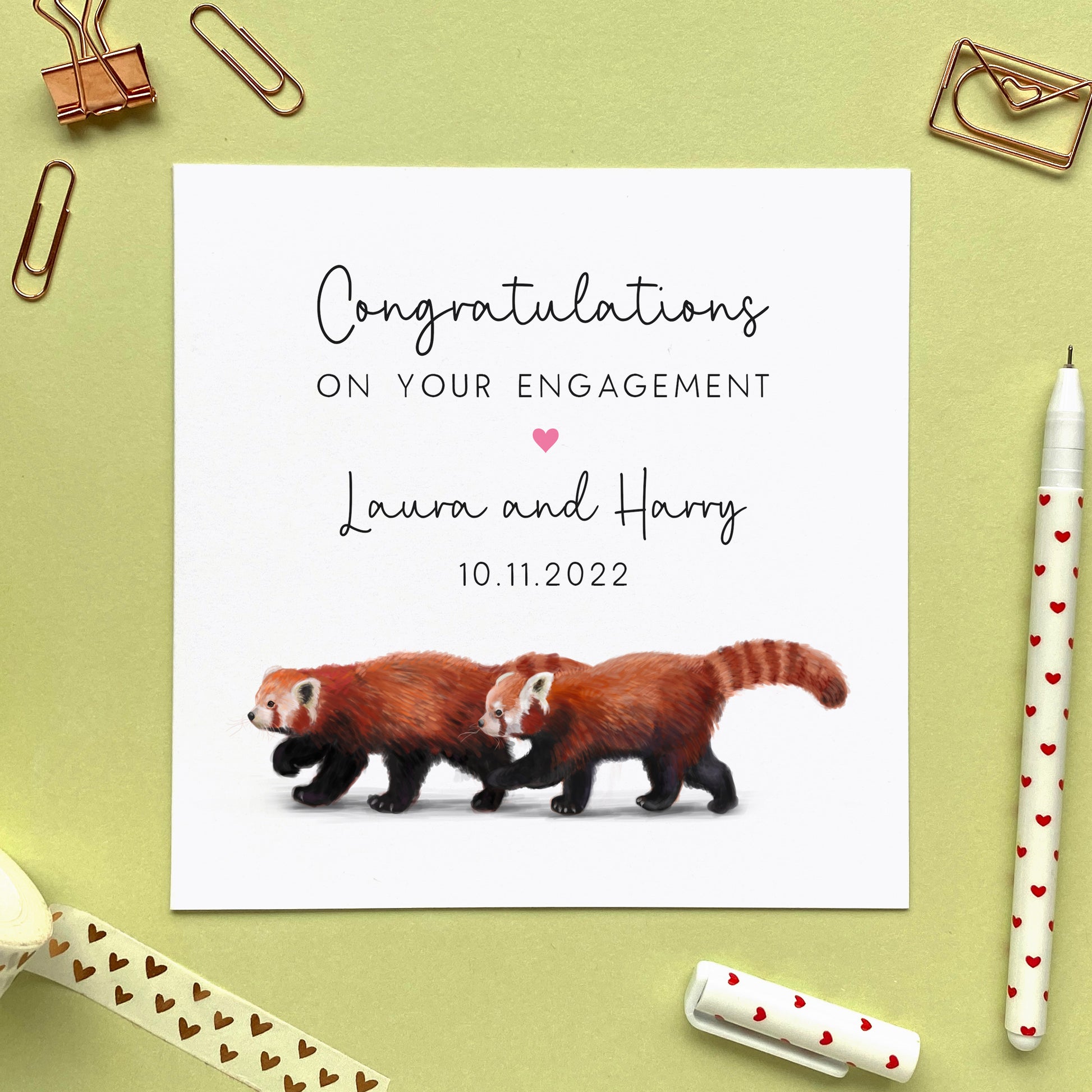personalised red panda engagement card congratulations just engaged for a special couple friends family same sex gay lesbian son daughter fiance fiancee partner