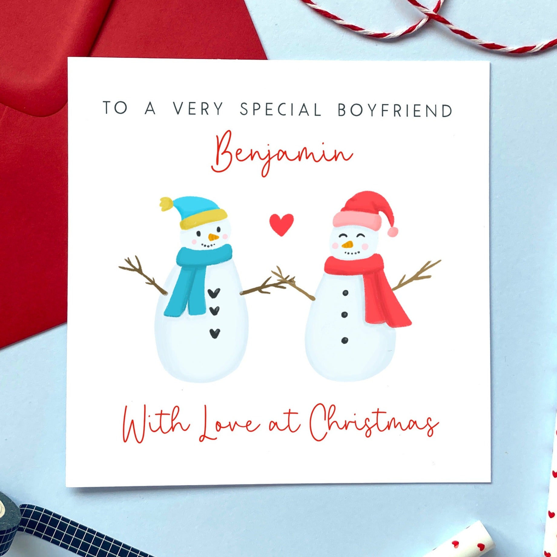 personalised christmas card for partner - for him, her, boyfriend, girlfriend, fiance, fiancee, husband, wife - cute, special, handmade, unique - with love this christmas - romantic